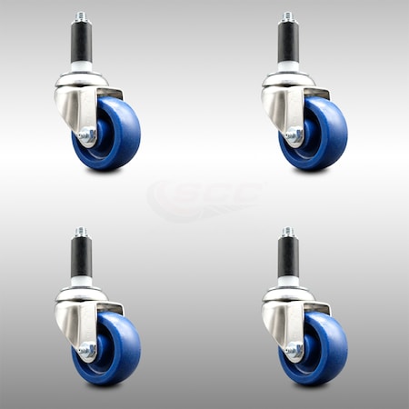 Service Caster 3.5 Inch 316SS Solid Polyurethane Swivel 1-1/8 Inch Expanding Stem Caster Set SCC-SS316EX20S3514-SPUS-118-4